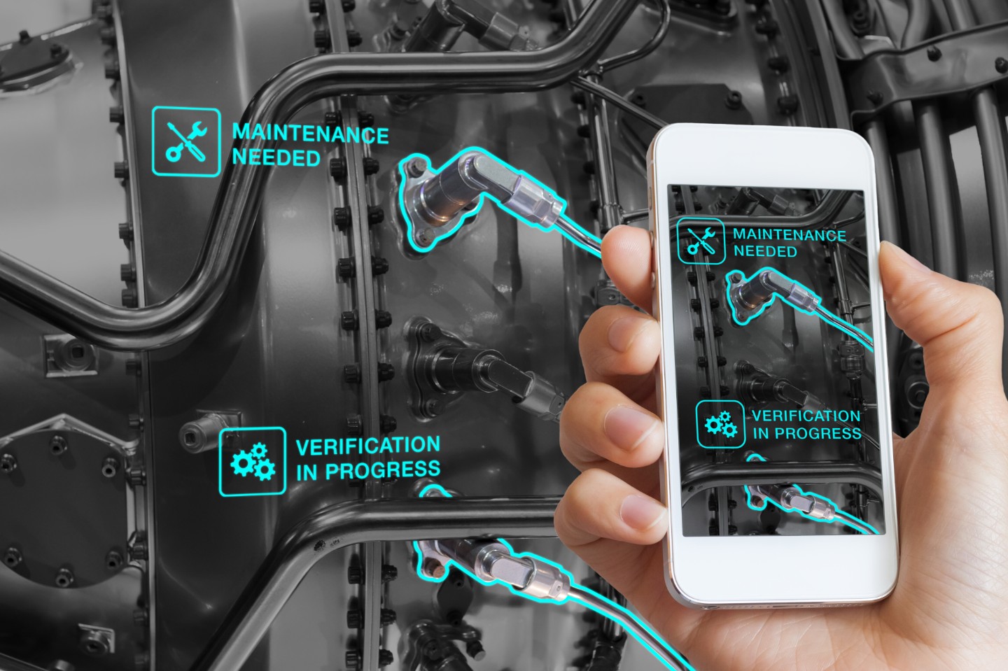 Digitalisierte Produktion Geschäftsfeld »Digitalisierte Produktion«, Smartphone mit Augmented Reality-Anwendung